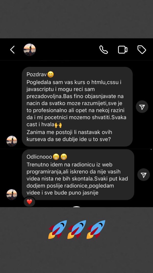 Komentar polaznika: super objašnjavaš, jasno, strpljivo, bravo i hvala ti