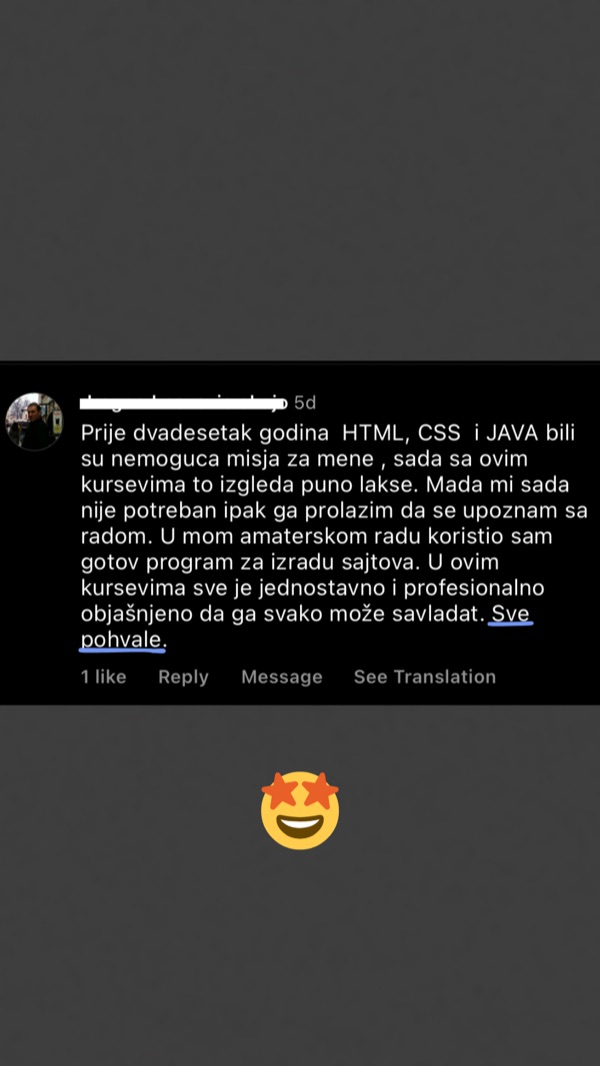 Komentar polaznika: super objašnjavaš, jasno, strpljivo, bravo i hvala ti